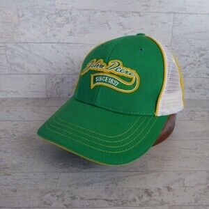 John Deere Hat Baseball Cap Yellow Green Farm Tractor Retro Mesh Work Strapback